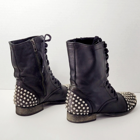 Steve Madden Grunge Gothic 90s Y2K Punk Rock Black Leather Spiked Boots Size 6 - Picture 3 of 7